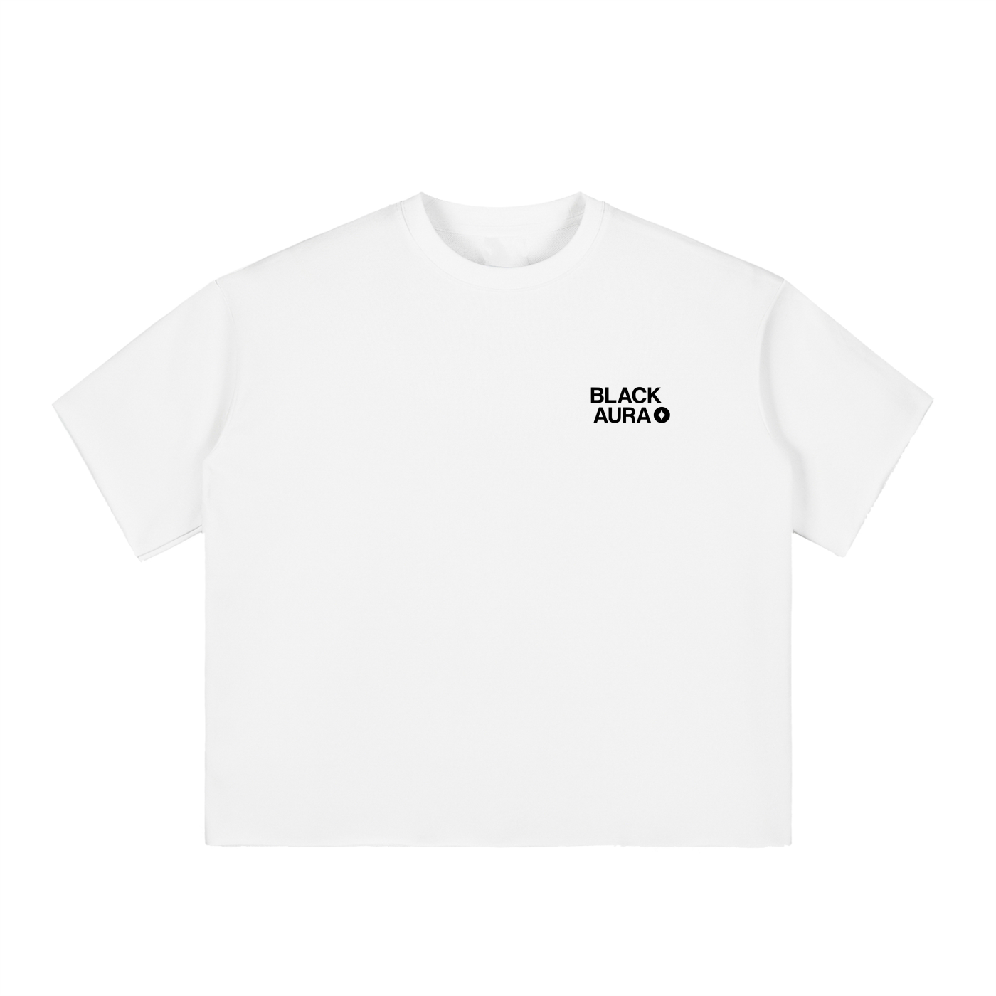 BLACK AURA BOX FIT TEE RAW EDGE - WHITE