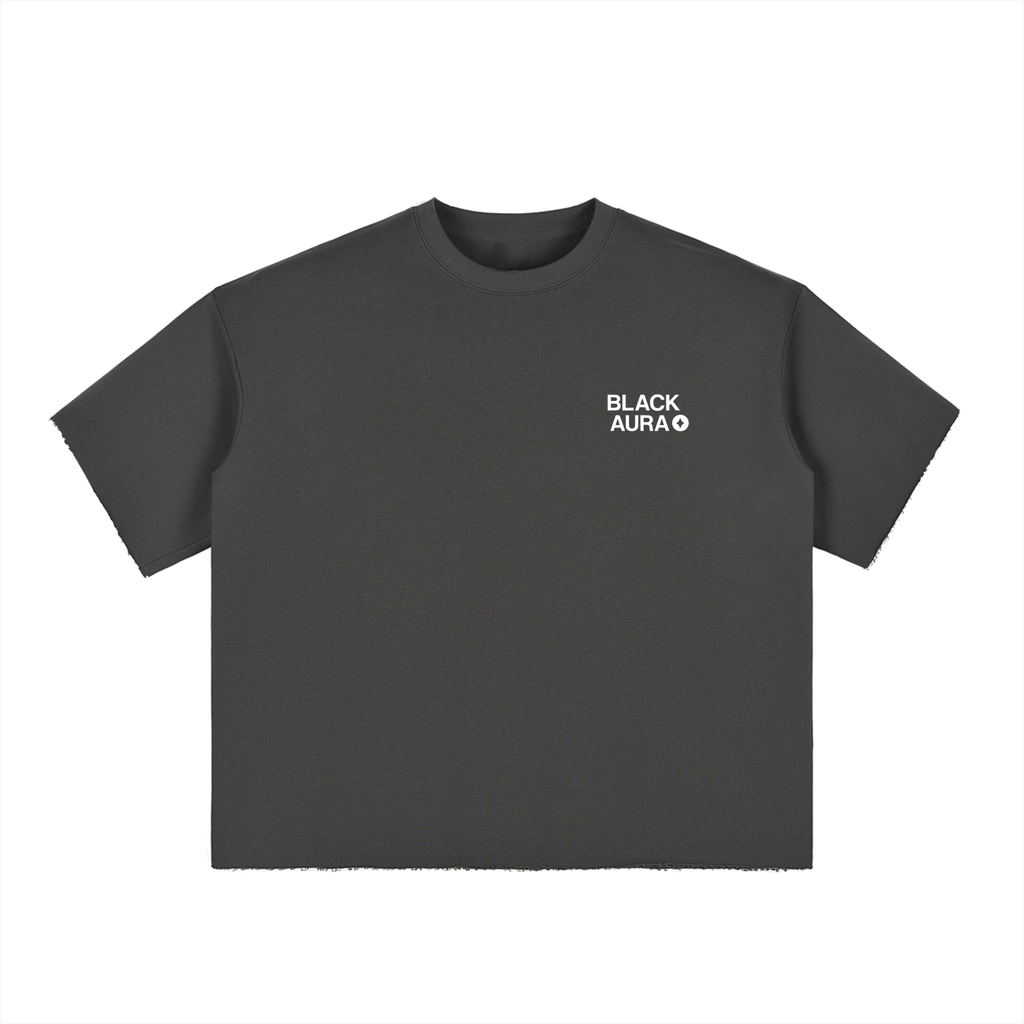 BLACK AURA BOX FIT TEE RAW EDGE - DARK GREY
