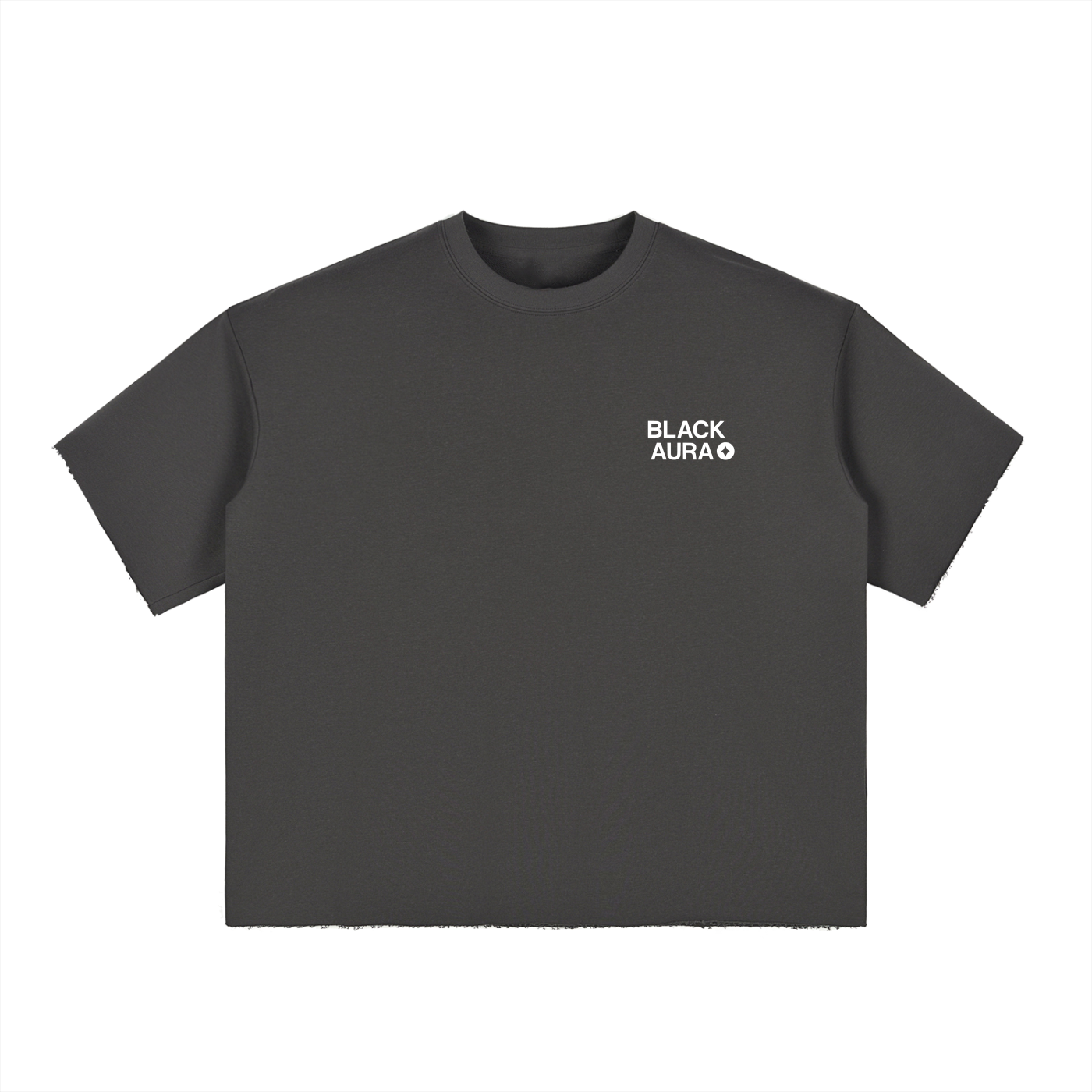 BLACK AURA BOX FIT TEE RAW EDGE - DARK GREY