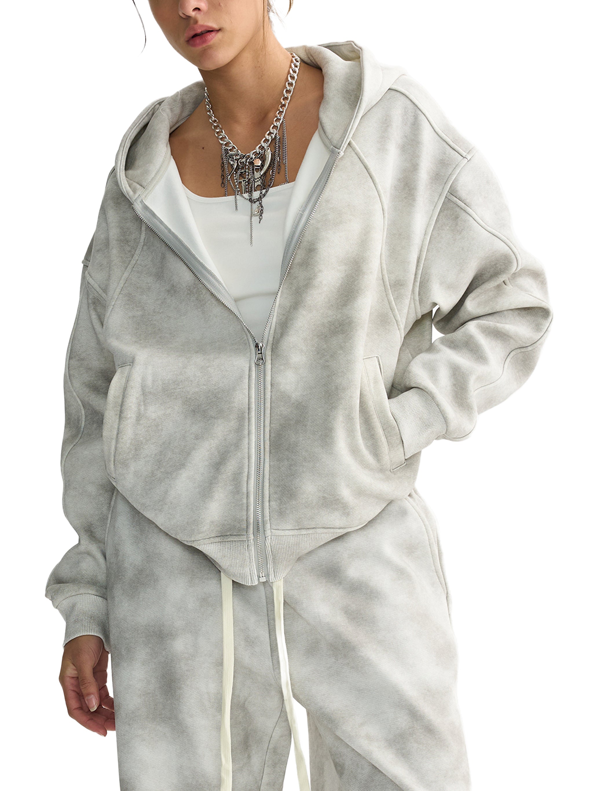 DIVING SCULPTURES - BLACK AURA WASHED ZIP-UP HOOD